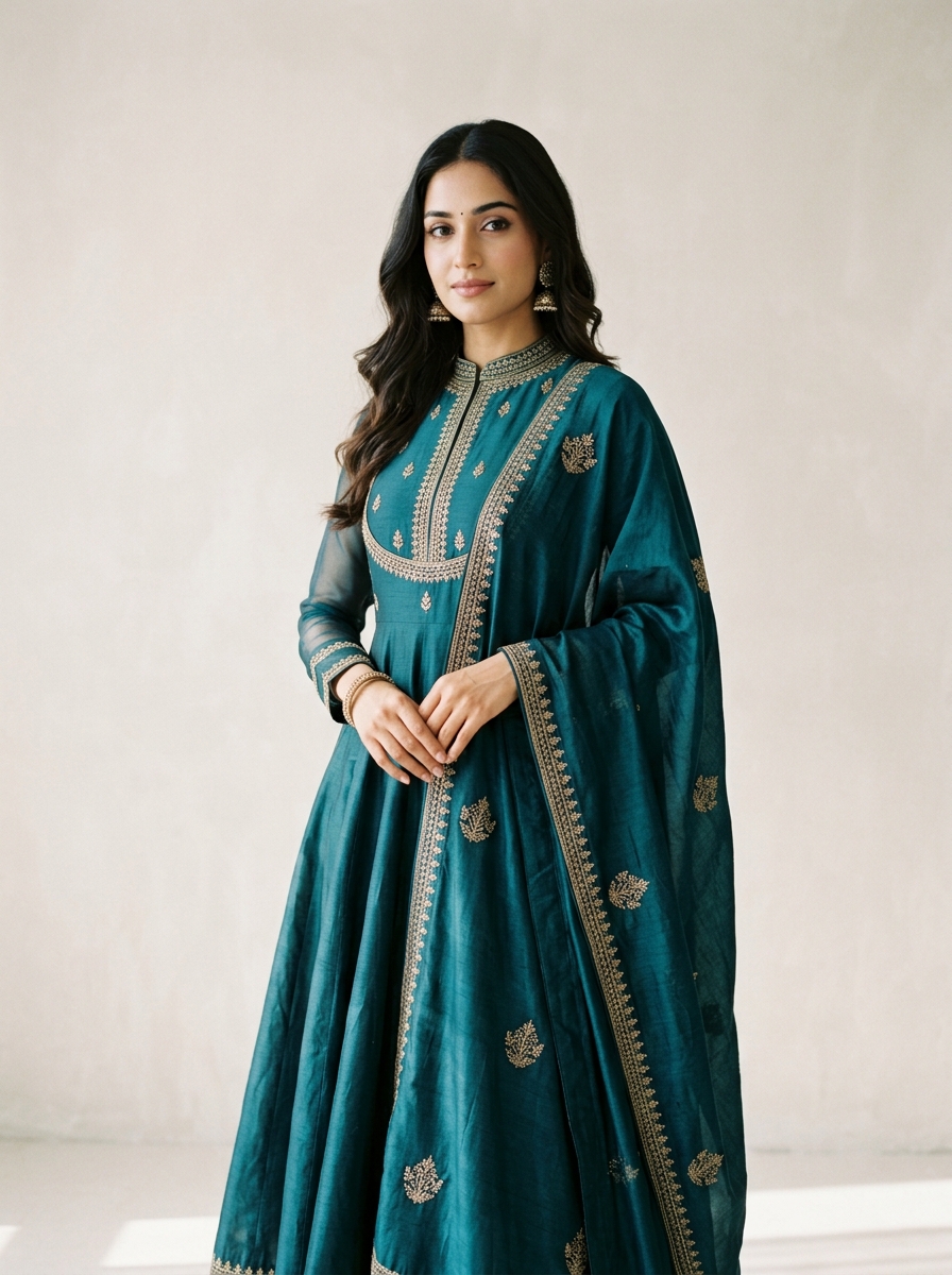 Teal anarkali — @aavyaboutique.in