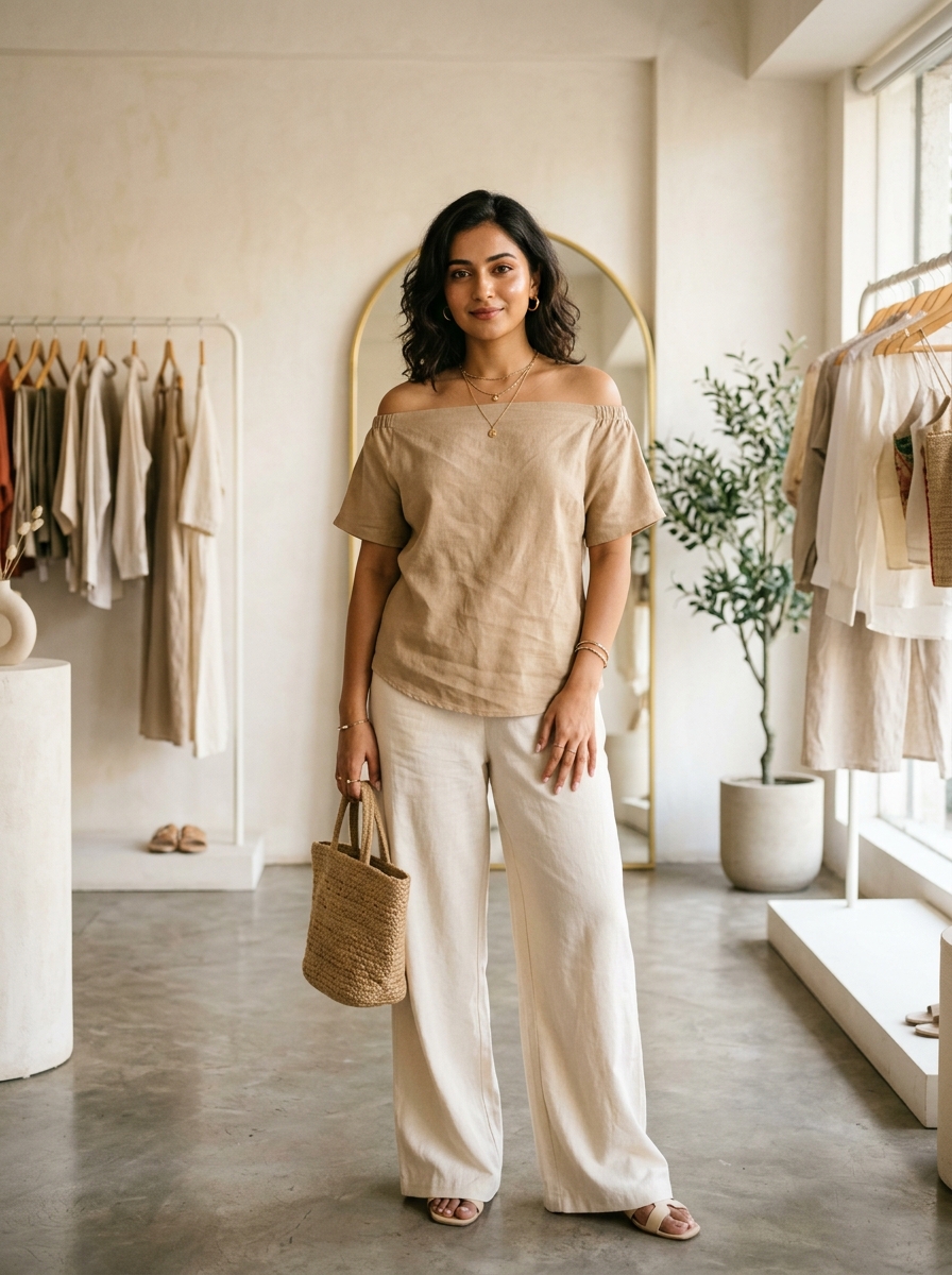 Off-shoulder linen top — @aavyaboutique.in